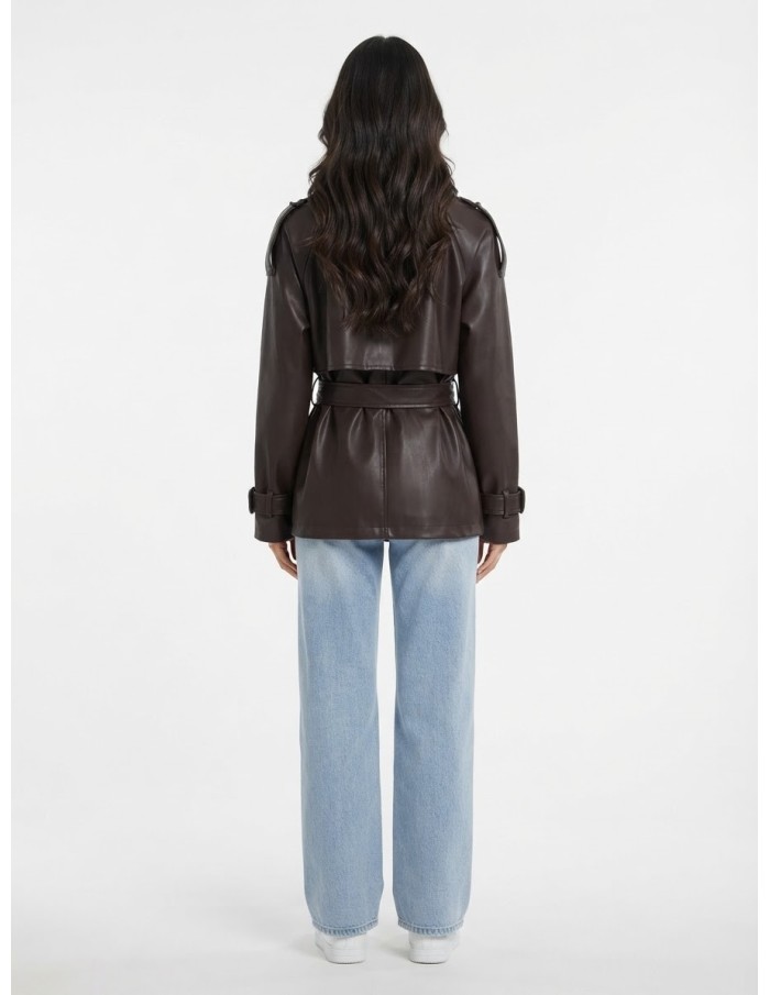 Trench Similicuir Marron Femme Ceinturé | Zerda