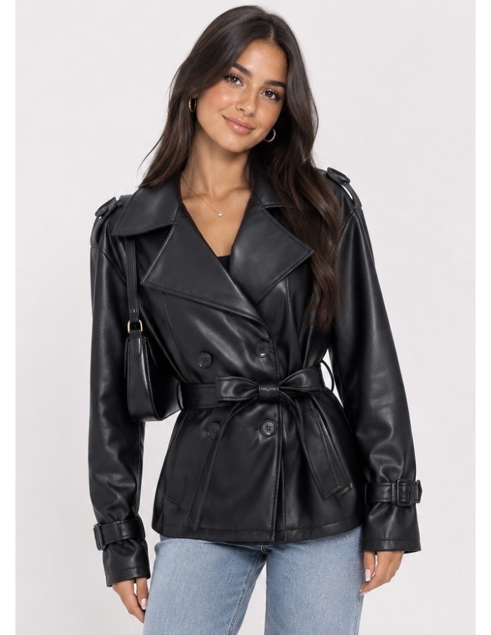 Trench Similicuir Noir Femme Ceinturé | Zerda