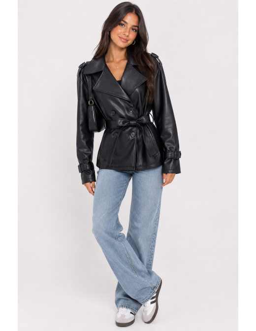 Trench Similicuir Noir Femme Ceinturé | Zerda 2