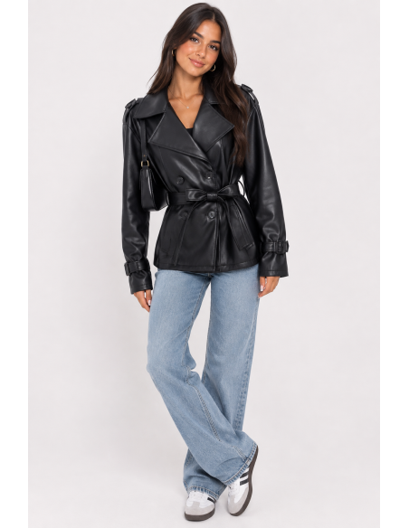 Trench Similicuir Noir Femme Ceinturé | Zerda