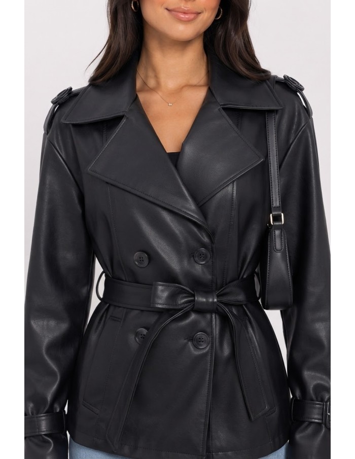 Trench Similicuir Noir Femme Ceinturé | Zerda