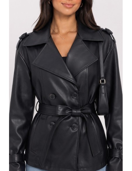 Trench Similicuir Noir Femme Ceinturé | Zerda