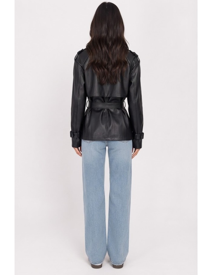Trench Similicuir Noir Femme Ceinturé | Zerda