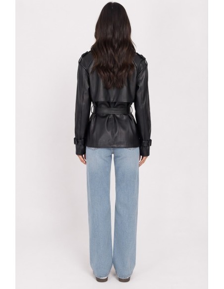 Trench Similicuir Noir Femme Ceinturé | Zerda