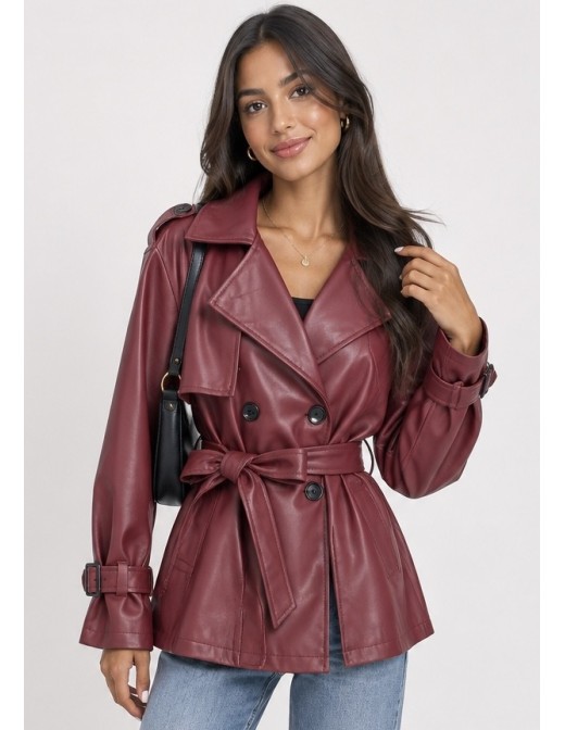Trench Similicuir Bordeaux Femme Ceinturé | Zerda