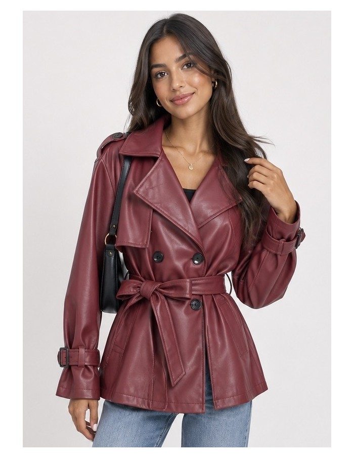 Trench Similicuir Bordeaux Femme Ceinturé | Zerda