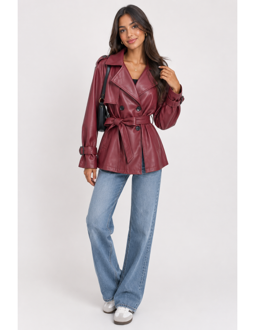 Trench Similicuir Bordeaux Femme Ceinturé | Zerda 2