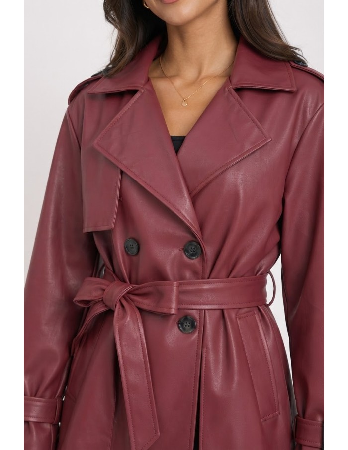 Trench Similicuir Bordeaux Femme Ceinturé | Zerda