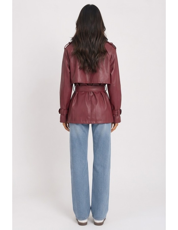 Trench Similicuir Bordeaux Femme Ceinturé | Zerda
