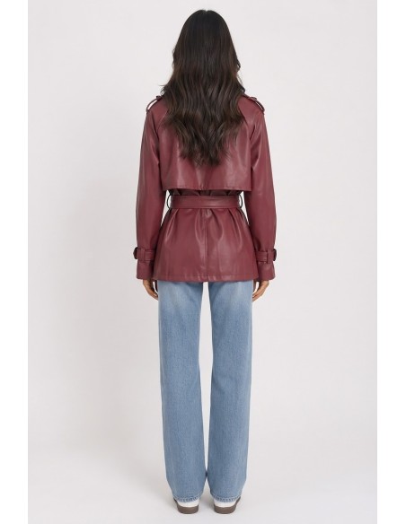 Trench Similicuir Bordeaux Femme Ceinturé | Zerda
