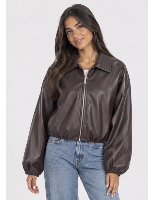 Veste Bomber Similicuir Marron Femme | Zerda