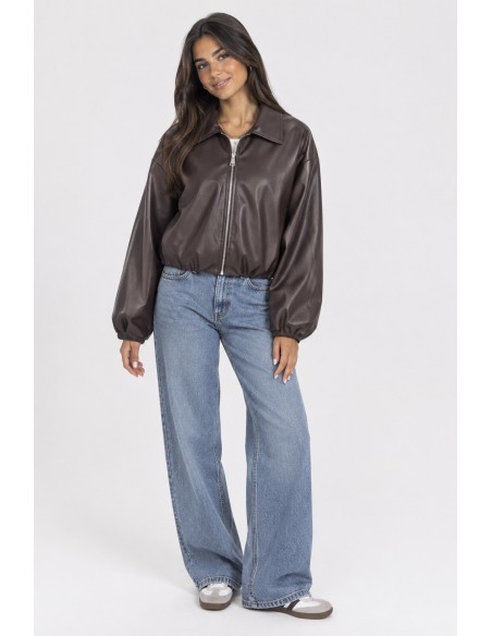 Veste Bomber Similicuir Marron Femme | Zerda