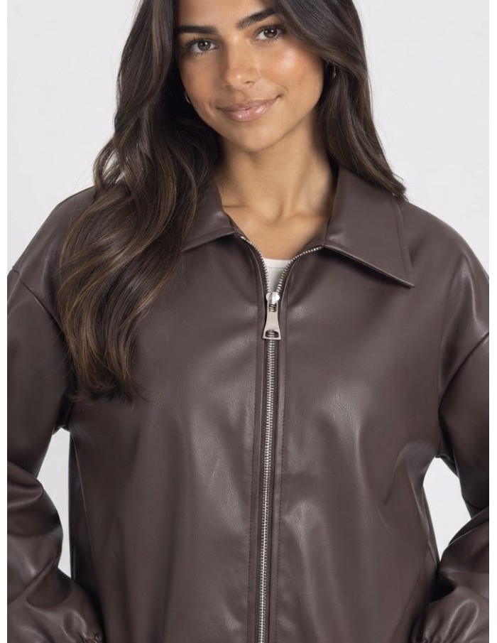 Veste Bomber Similicuir Marron Femme | Zerda