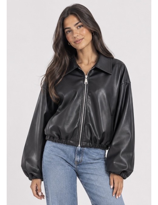 Veste Bomber Similicuir Noire Femme | Zerda