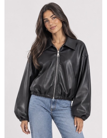 Veste Bomber Similicuir Noire Femme | Zerda