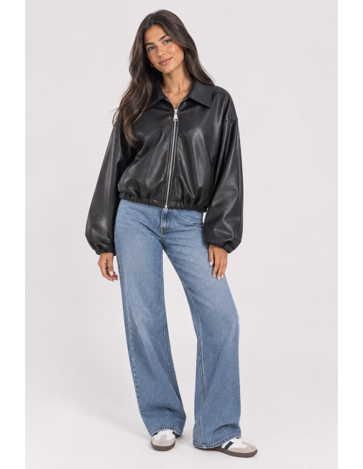 Veste Bomber Similicuir Noire Femme | Zerda 2