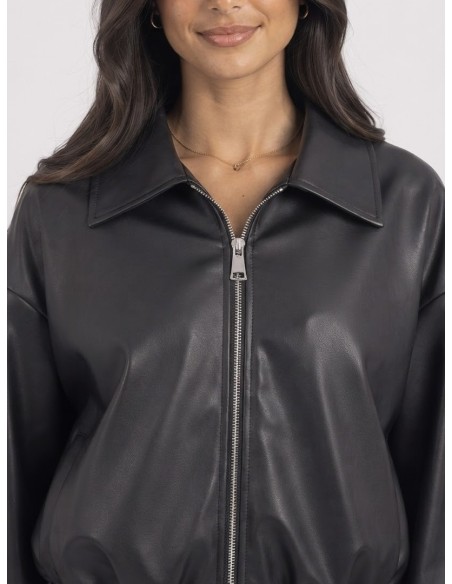Veste Bomber Similicuir Noire Femme | Zerda
