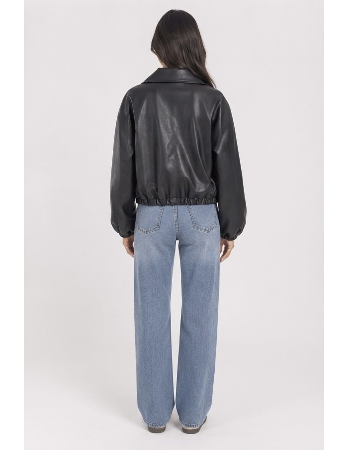 Veste Bomber Similicuir Noire Femme | Zerda