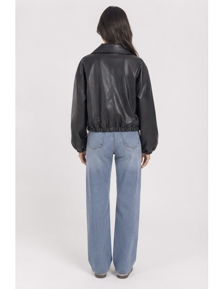 Veste Bomber Similicuir Noire Femme | Zerda