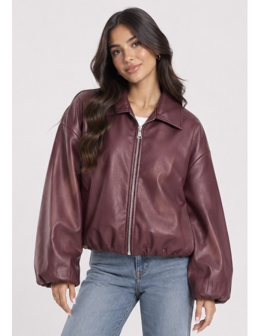 Veste Bomber Similicuir Bordeaux Femme | Zerda