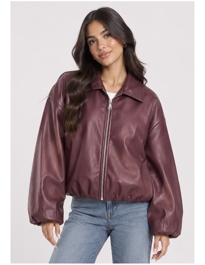 Veste Bomber Similicuir Bordeaux Femme | Zerda