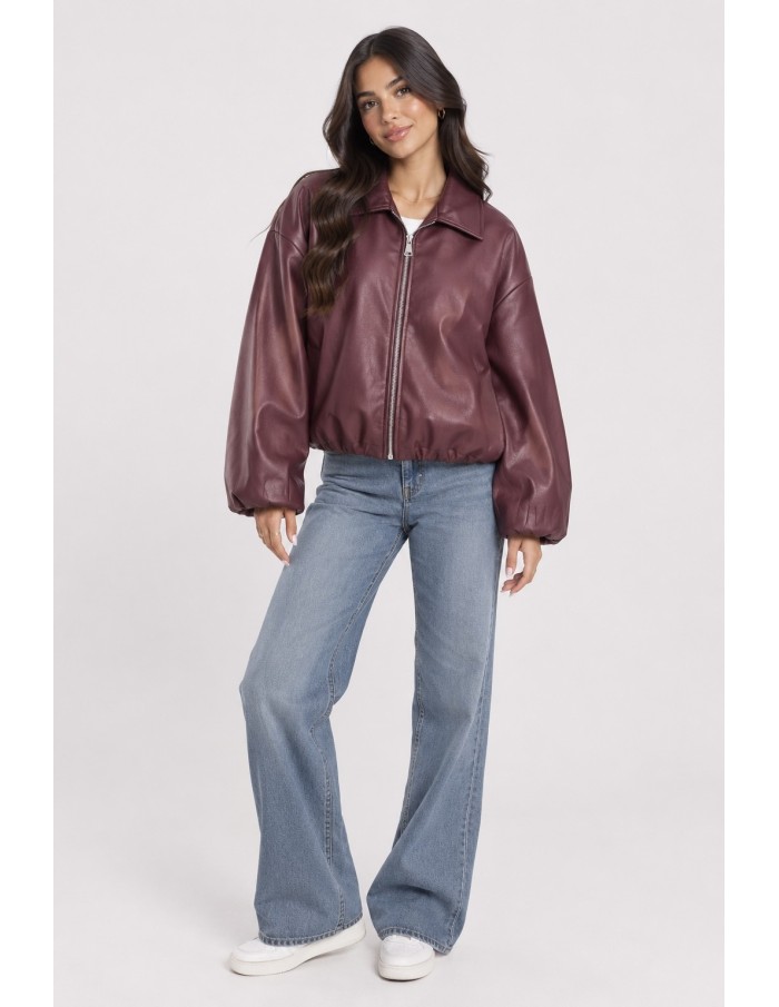 Veste Bomber Similicuir Bordeaux Femme | Zerda