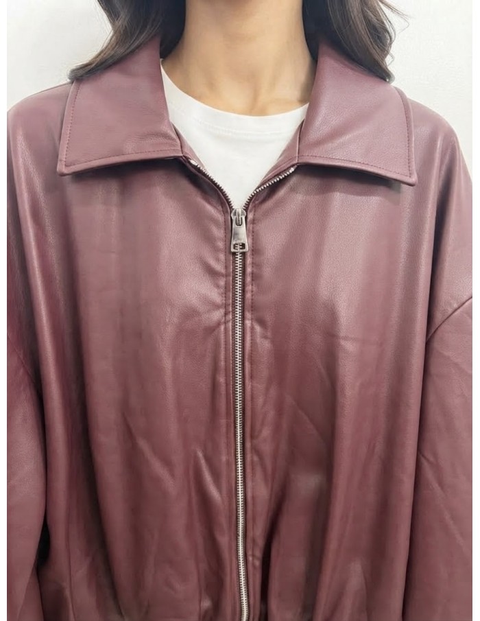 Veste Bomber Similicuir Bordeaux Femme | Zerda