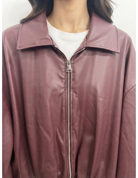 Veste Bomber Similicuir Bordeaux Femme | Zerda