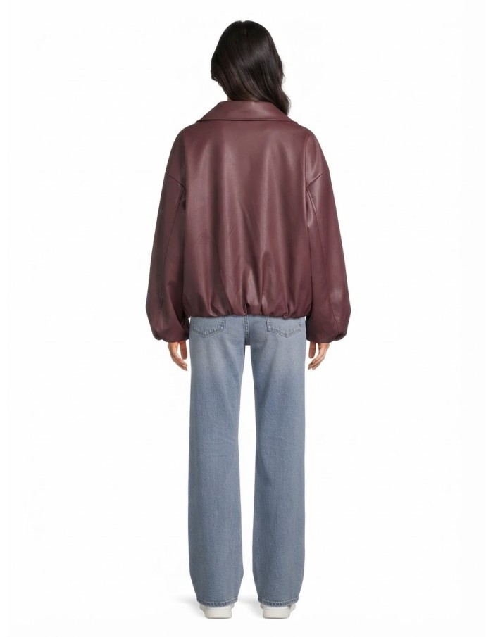 Veste Bomber Similicuir Bordeaux Femme | Zerda