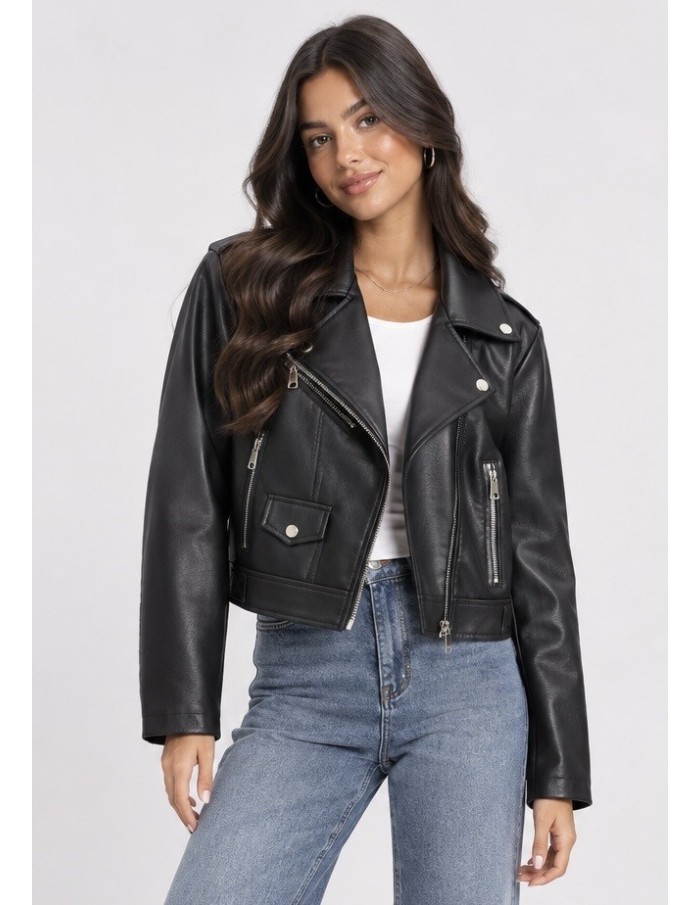 Perfecto Similicuir Noir Femme Zippé | Zerda