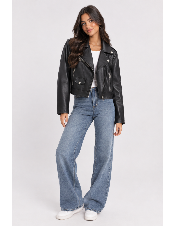 Perfecto Similicuir Noir Femme Zippé | Zerda