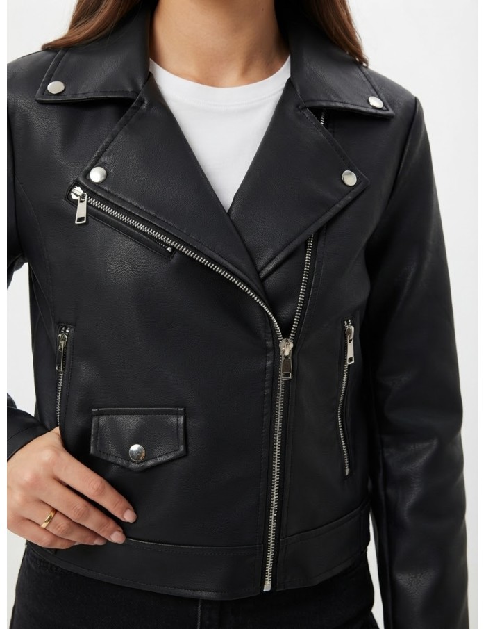 Perfecto Similicuir Noir Femme Zippé | Zerda