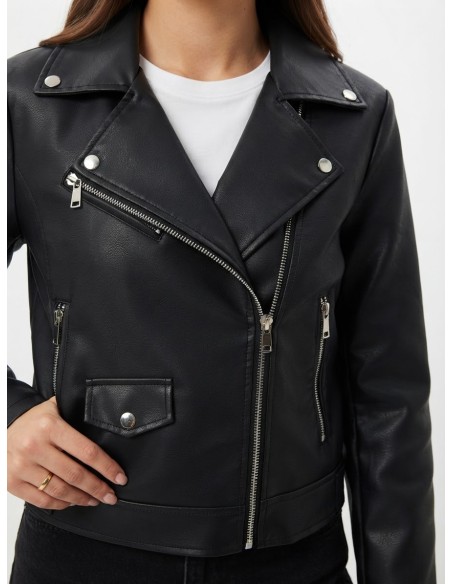 Perfecto Similicuir Noir Femme Zippé | Zerda