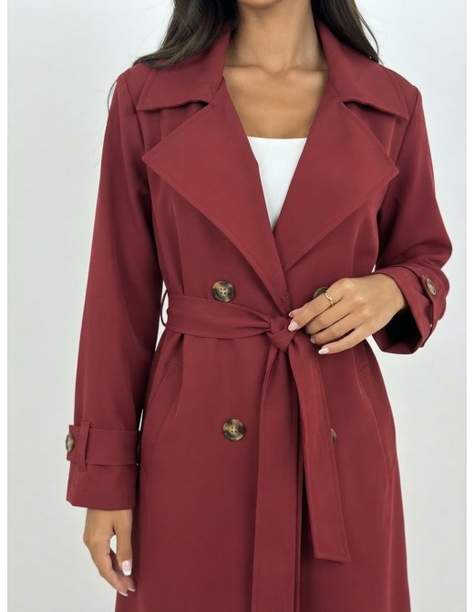 Trench Long Bordeaux Femme Ceinturé | Zerda 2
