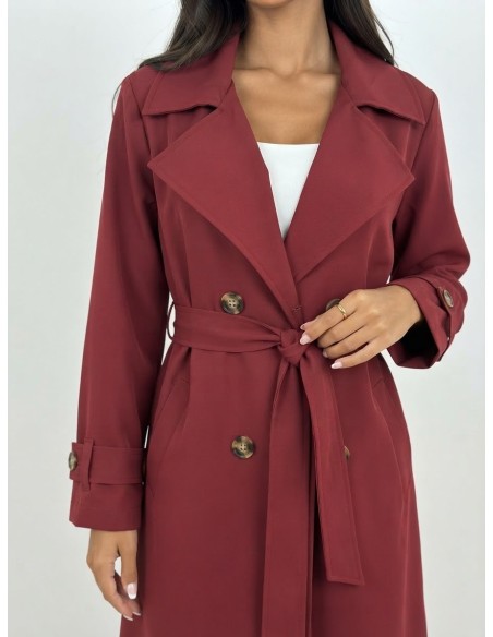 Trench Long Bordeaux Femme Ceinturé | Zerda