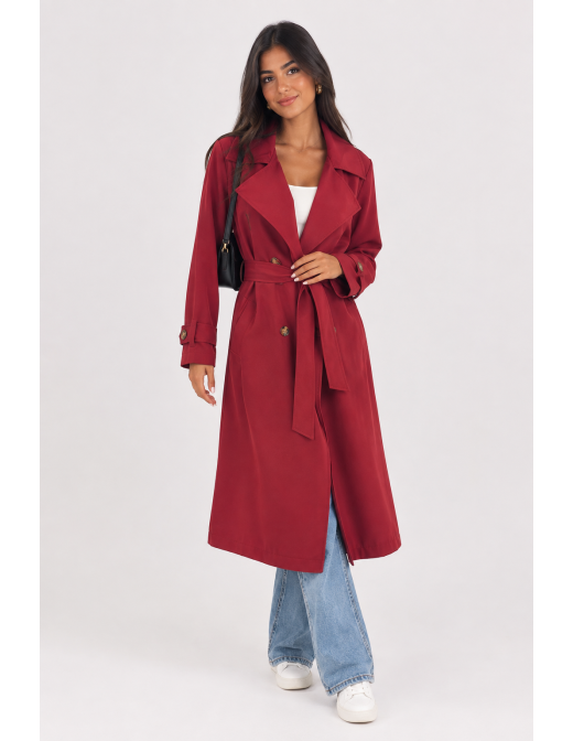 Trench Long Bordeaux Femme Ceinturé | Zerda