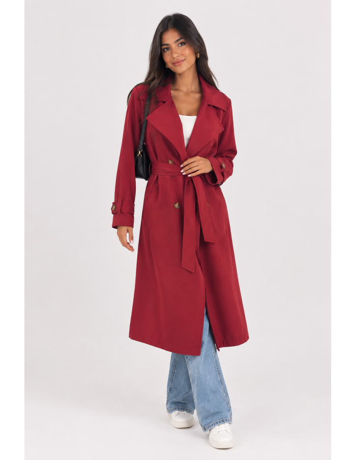 Trench Long Bordeaux Femme Ceinturé | Zerda