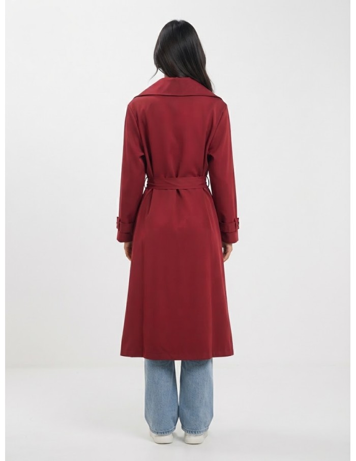Trench Long Bordeaux Femme Ceinturé | Zerda