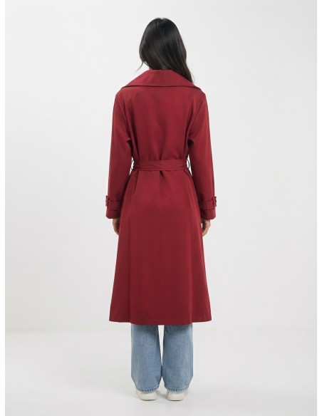 Trench Long Bordeaux Femme Ceinturé | Zerda