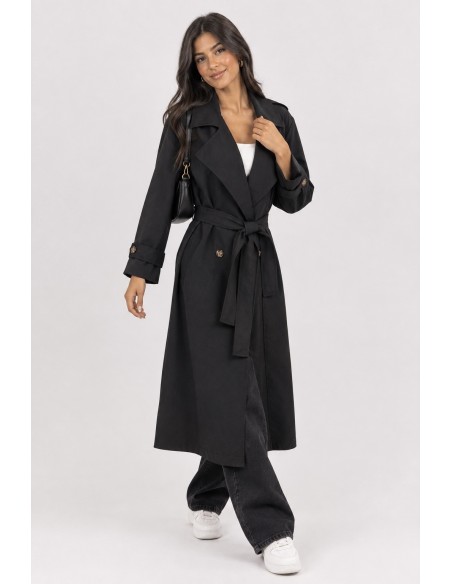 Trench Long Noir Femme Ceinturé | Zerda