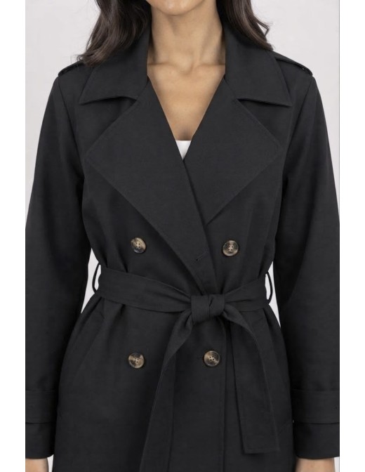 Trench Long Noir Femme Ceinturé | Zerda 2