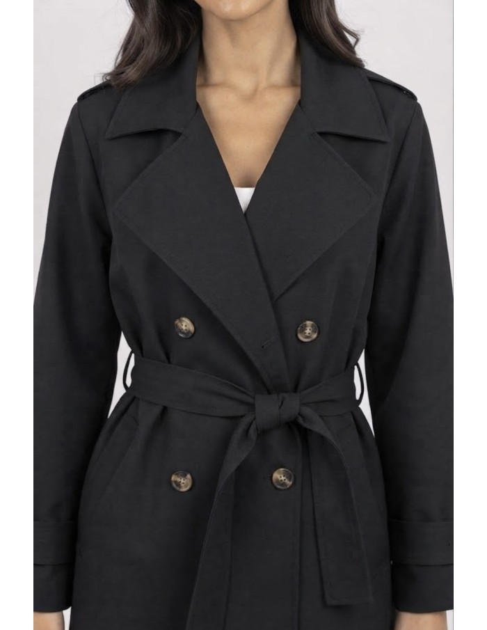 Trench Long Noir Femme Ceinturé | Zerda