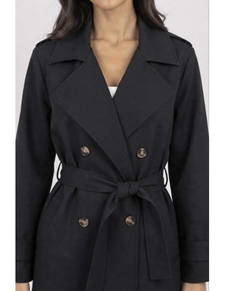 Trench Long Noir Femme Ceinturé | Zerda