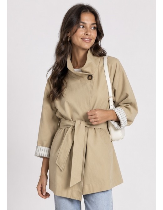 Veste Trench Beige Femme Manches Retroussées | Zerda