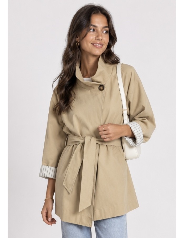 Veste Trench Beige Femme Manches Retroussées | Zerda