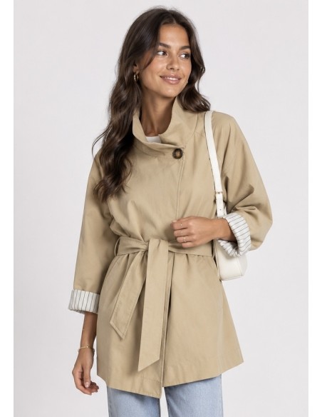 Veste Trench Beige Femme Manches Retroussées | Zerda
