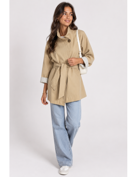 Veste Trench Beige Femme Manches Retroussées | Zerda