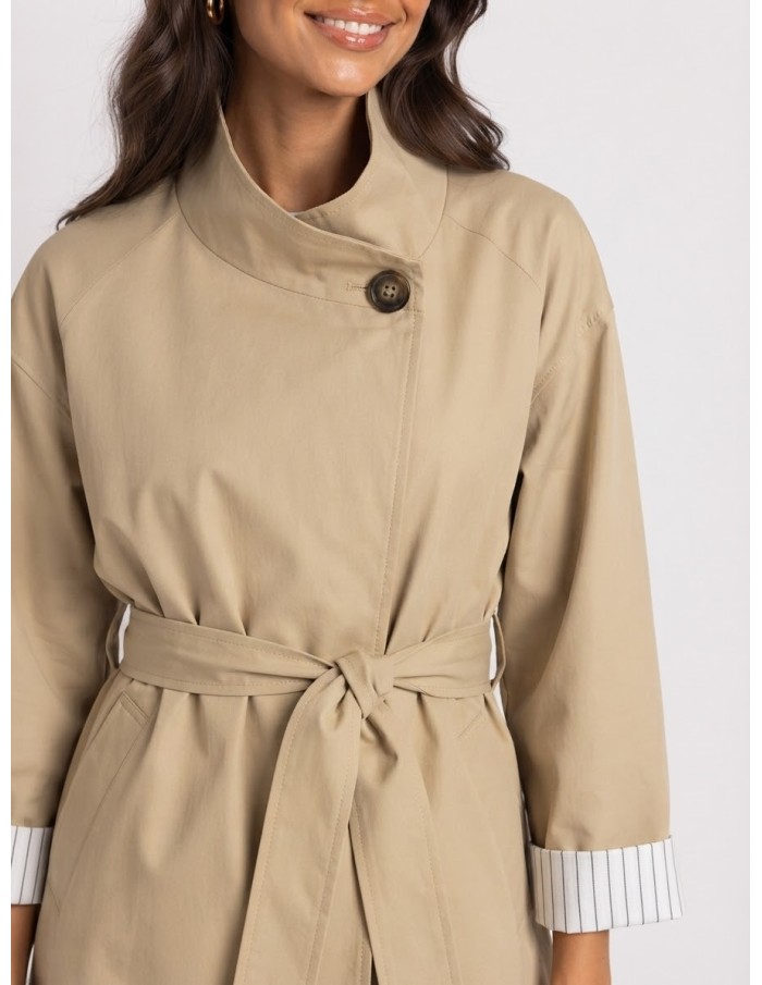 Veste Trench Beige Femme Manches Retroussées | Zerda