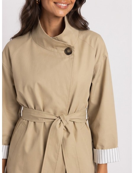 Veste Trench Beige Femme Manches Retroussées | Zerda