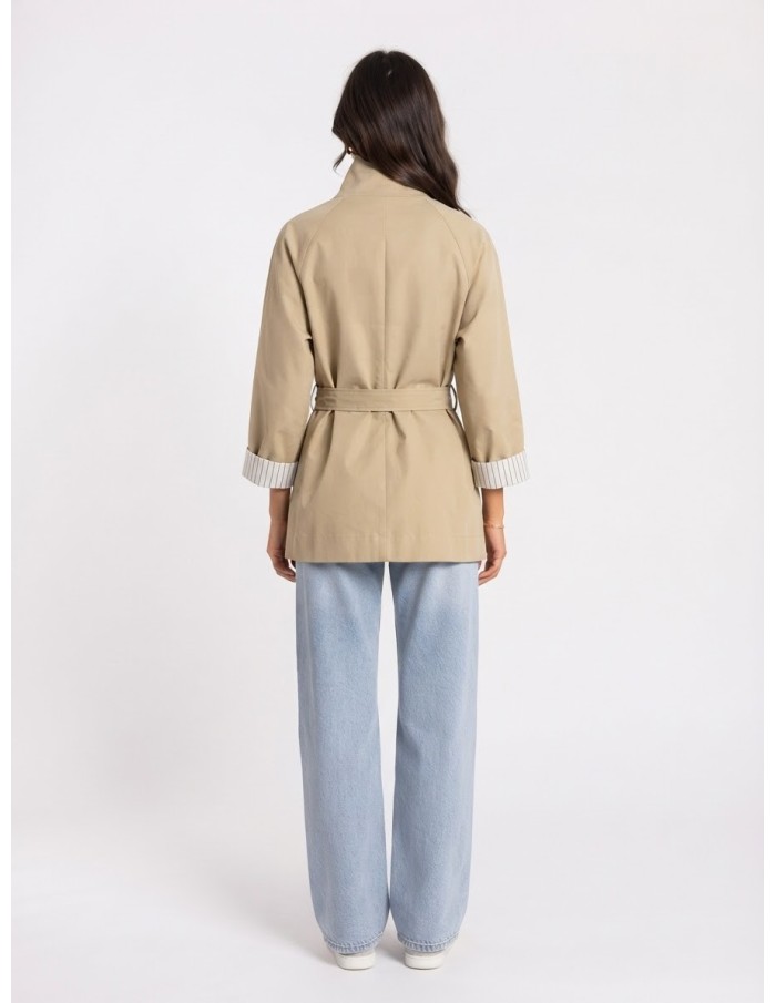 Veste Trench Beige Femme Manches Retroussées | Zerda